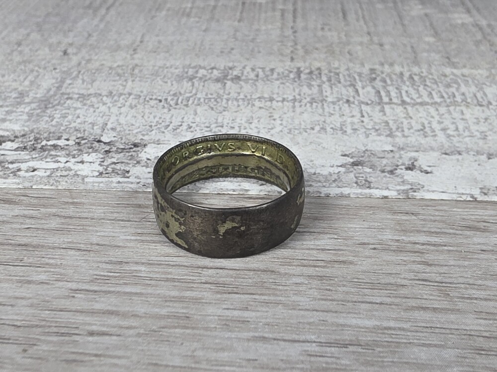 Vtg 1942 Two Shillings Florin Coin Ring King George VI Size 8 .500 Silver 15a
